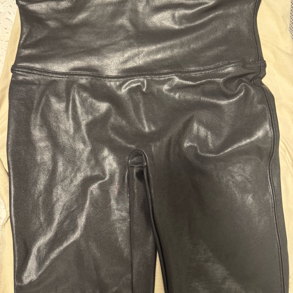 Spanx Black faux leather biker shorts